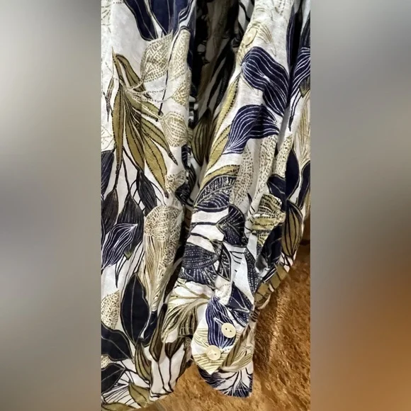 Tahari Airy Linen Shirt Women 2X Lagenlook Coastal Resort Cruise Botanical - Picture 4 of 16